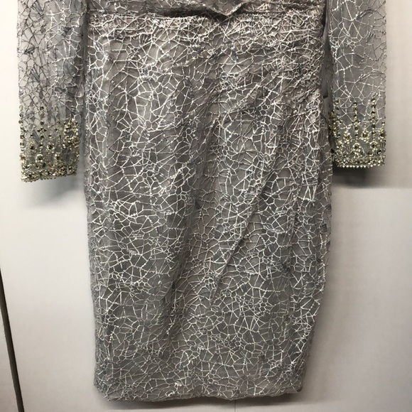 Mac Duggal long sheer sleeves V neck midi dress - Picture 11 of 15